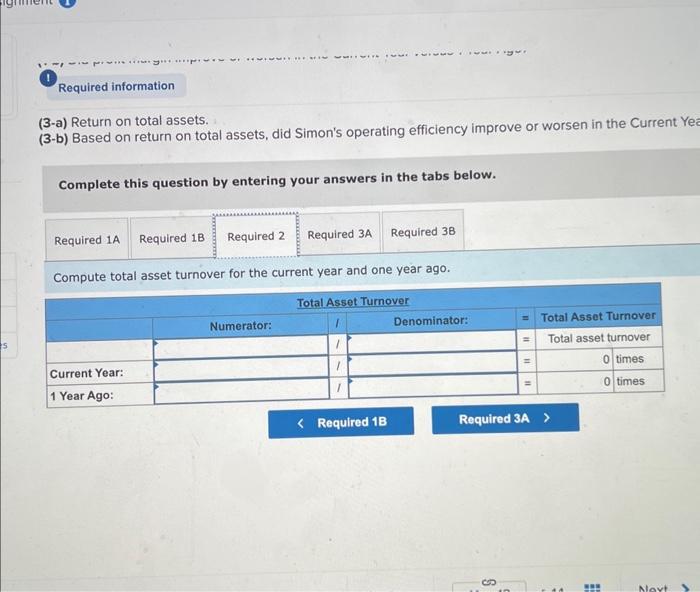 the current year and 1 year ago, follow. (3-a) Return on total