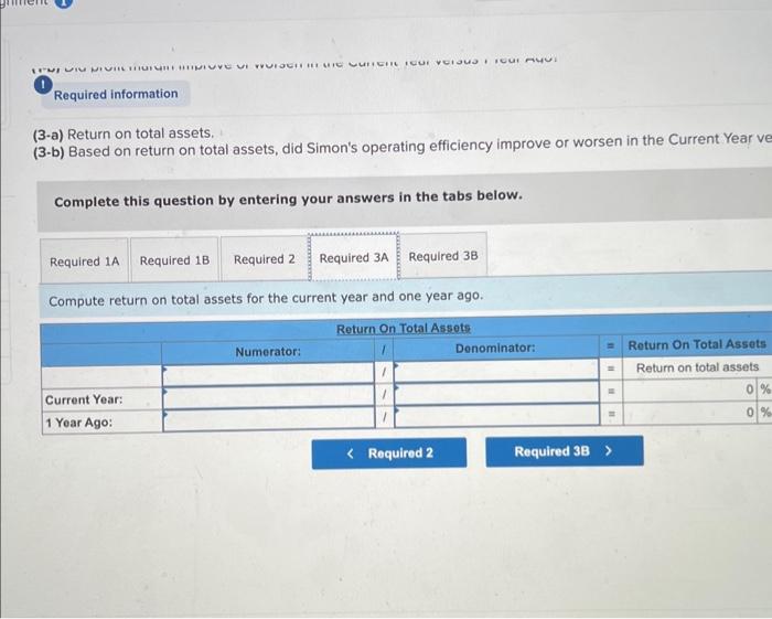 assets. (3-b) Based on return on total assets, did Simon's operating efficiency