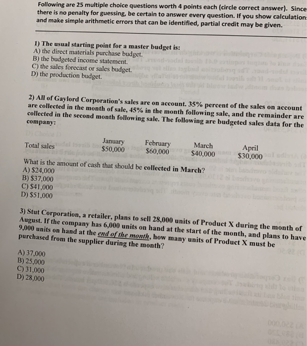  there is no penalty for guessing, be certain to answer every