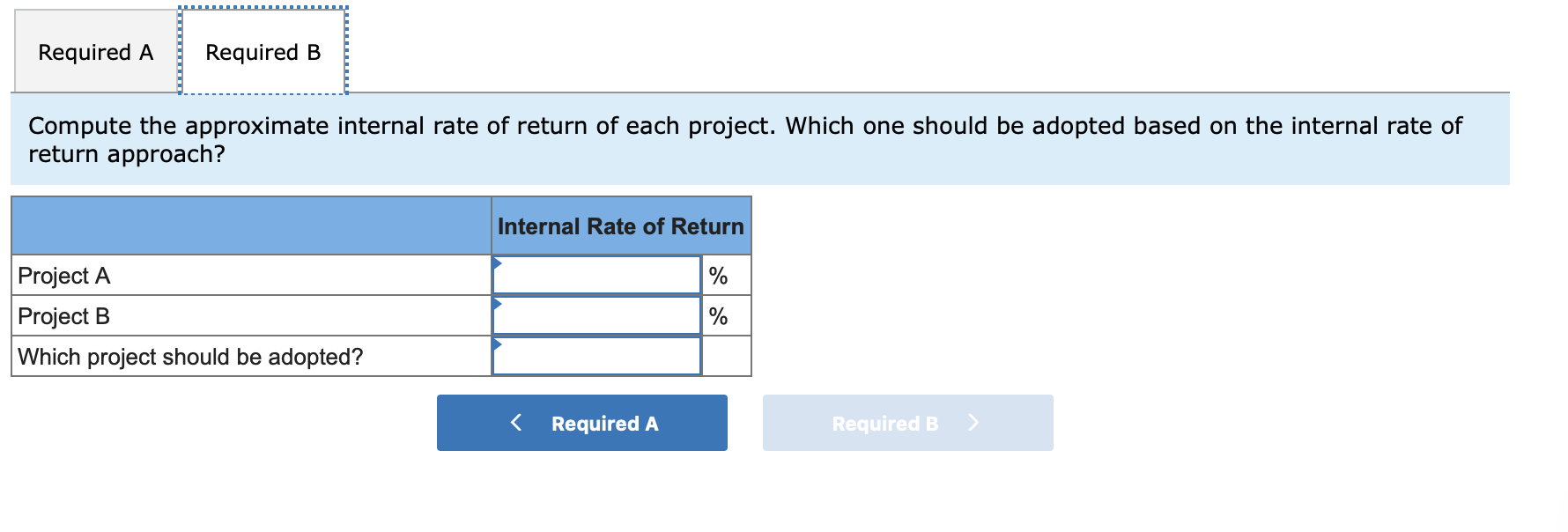of Franklin Enterprises, is considering two investment opportunities. Because of limited resources,