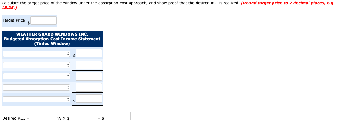 price on its newly designed tinted window. Cost data for the window
