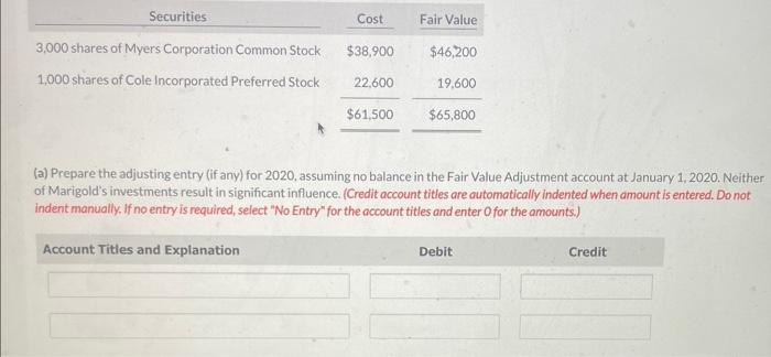  (a) Prepare the adjusting entry (if any) for 2020, assuming no