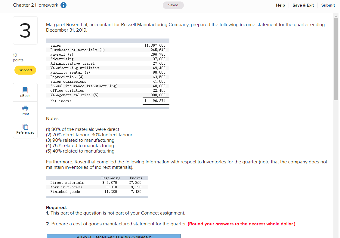  Chapter 2 Homework A Saved Help Save & Exit Submit 3