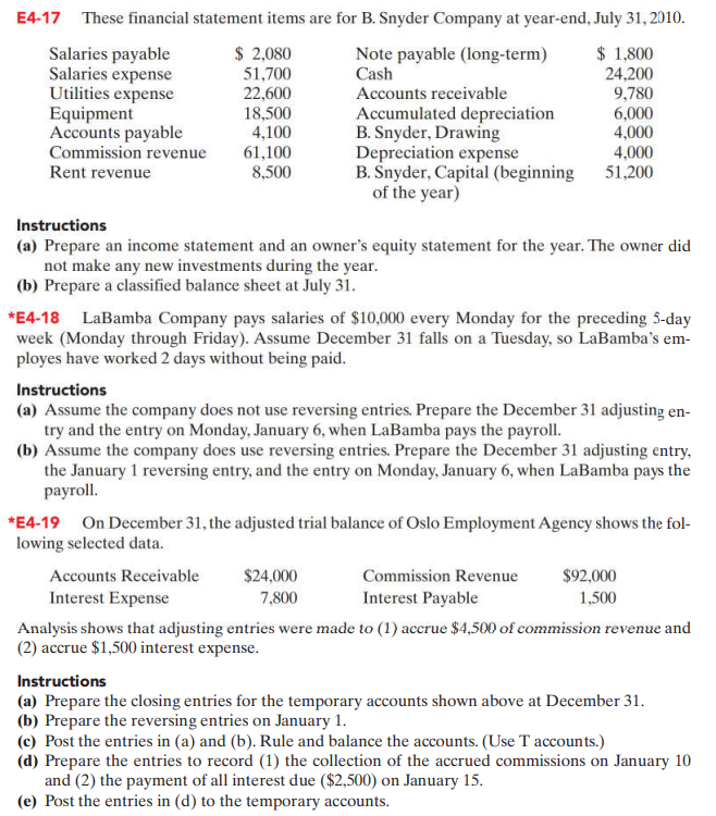 Please Solve these questions From E4-17 to E4-19 E4-17 These financial