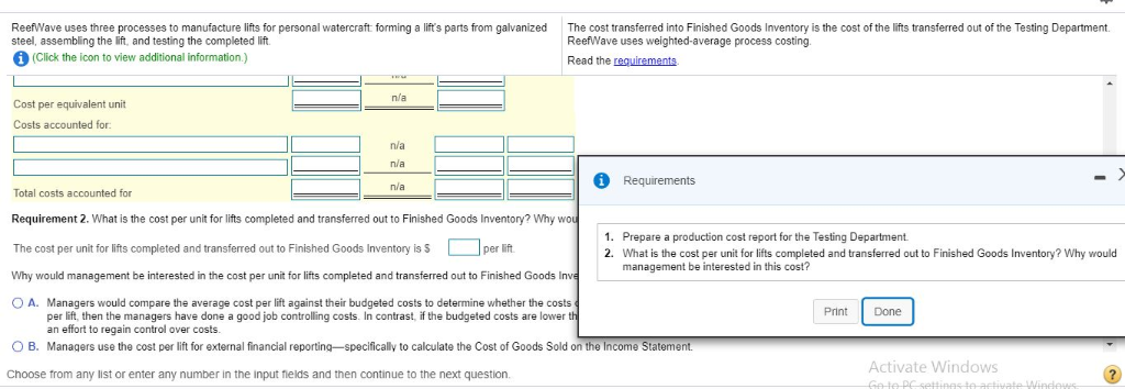 cost transferred into Finished Goods Inventory is the cost of the lifts