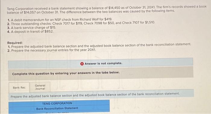  please help. not sure why im getting it wrong Teng Corporation