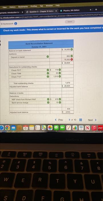 recelved a bank statement showing a balance of $14,450 as of October