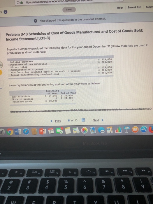  on.com 2 Help Save & ExitSubm 9 You skipped this question