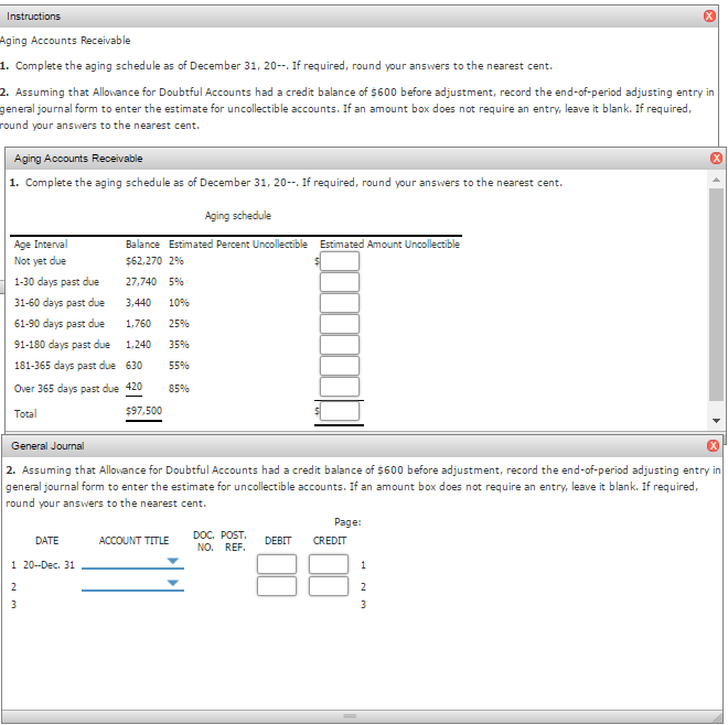 need help please, I will rate!! Complete the aging schedule as of