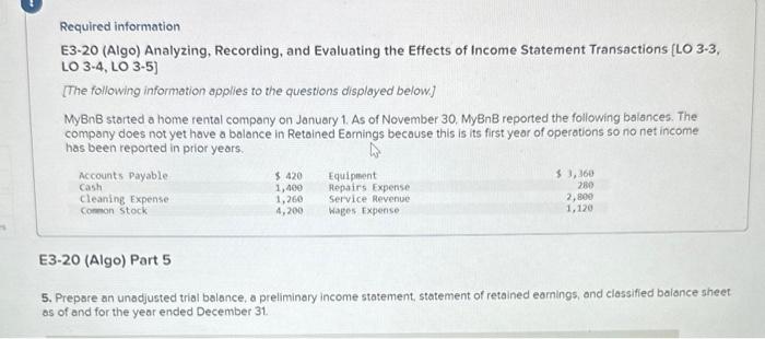 help Required information E3-20 (Algo) Analyzing, Recording, and Evaluating the Effects of