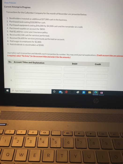  View Policies Current Attempt in Progress Transactions for the Cullumber Company