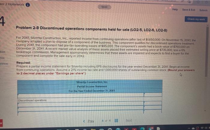 pls answer Problem 2-8 Discontinued operations components held for sale (LO2-5, LO2-6,