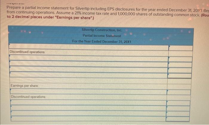 LO2-8) For 20X1. Silvertip Construction, Inc, reported income from continuing operations (after