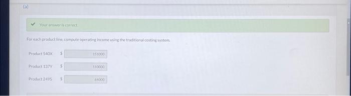 compute aps ratink income using the traditionsl costine system. Product 540X froduct