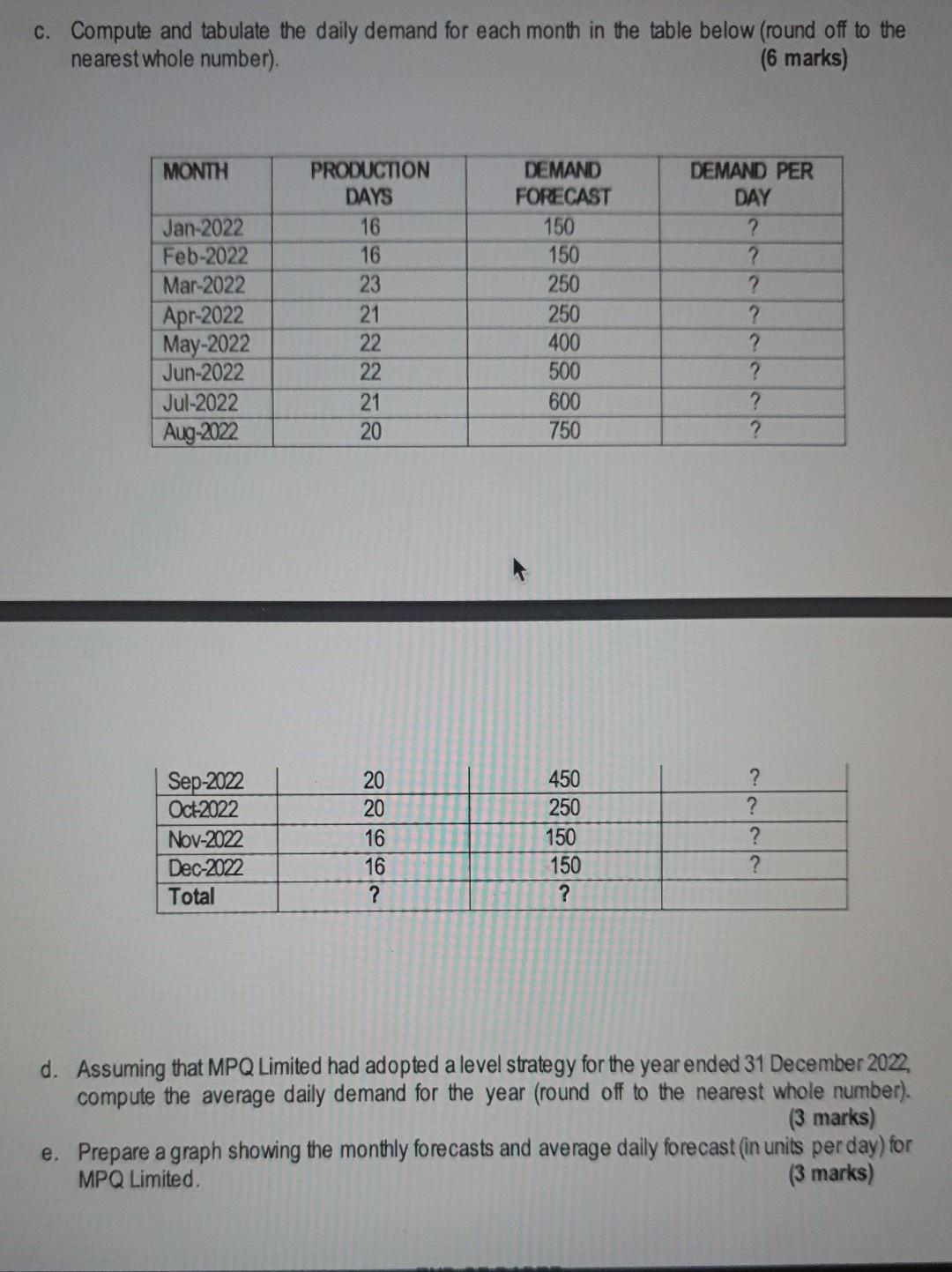  Please answer Question C and D and E in full please