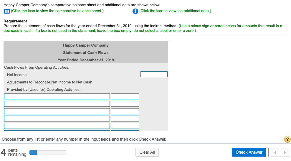 fcash flows for the year ended December 31, 2019, using the indirect