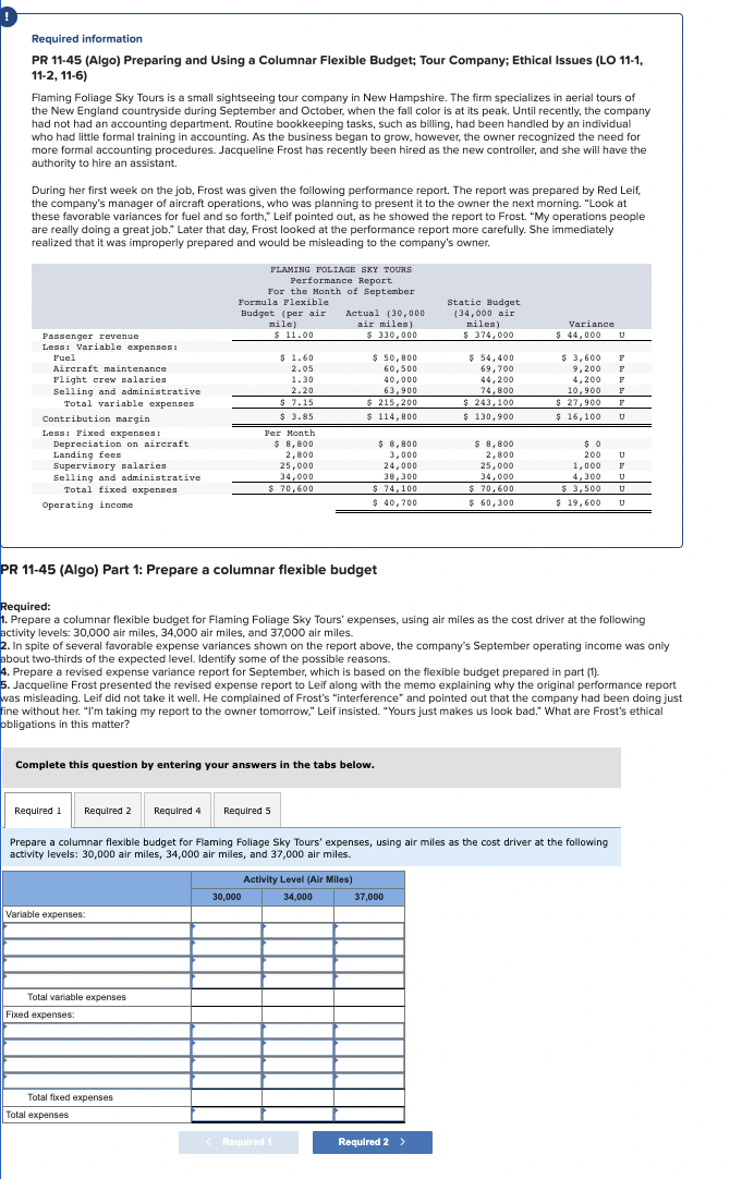Accounting Required information PR 11-45 (Algo) Preparing and Using a Columnar Flexible