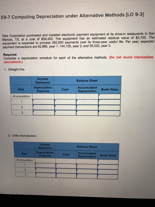 E9-7 Computing Depreciation under Alternative Methods [LO 9-3] Tails Corporation purchased