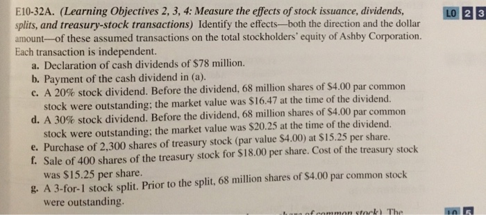  E10-32A. (Learning Objectives 2, 3, 4: Measure the e ects ofstock
