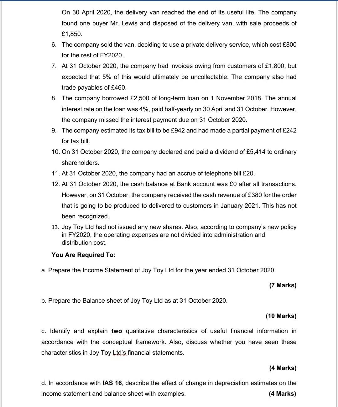 Question 4: Joy Toy Ltd is a company producing toys for children