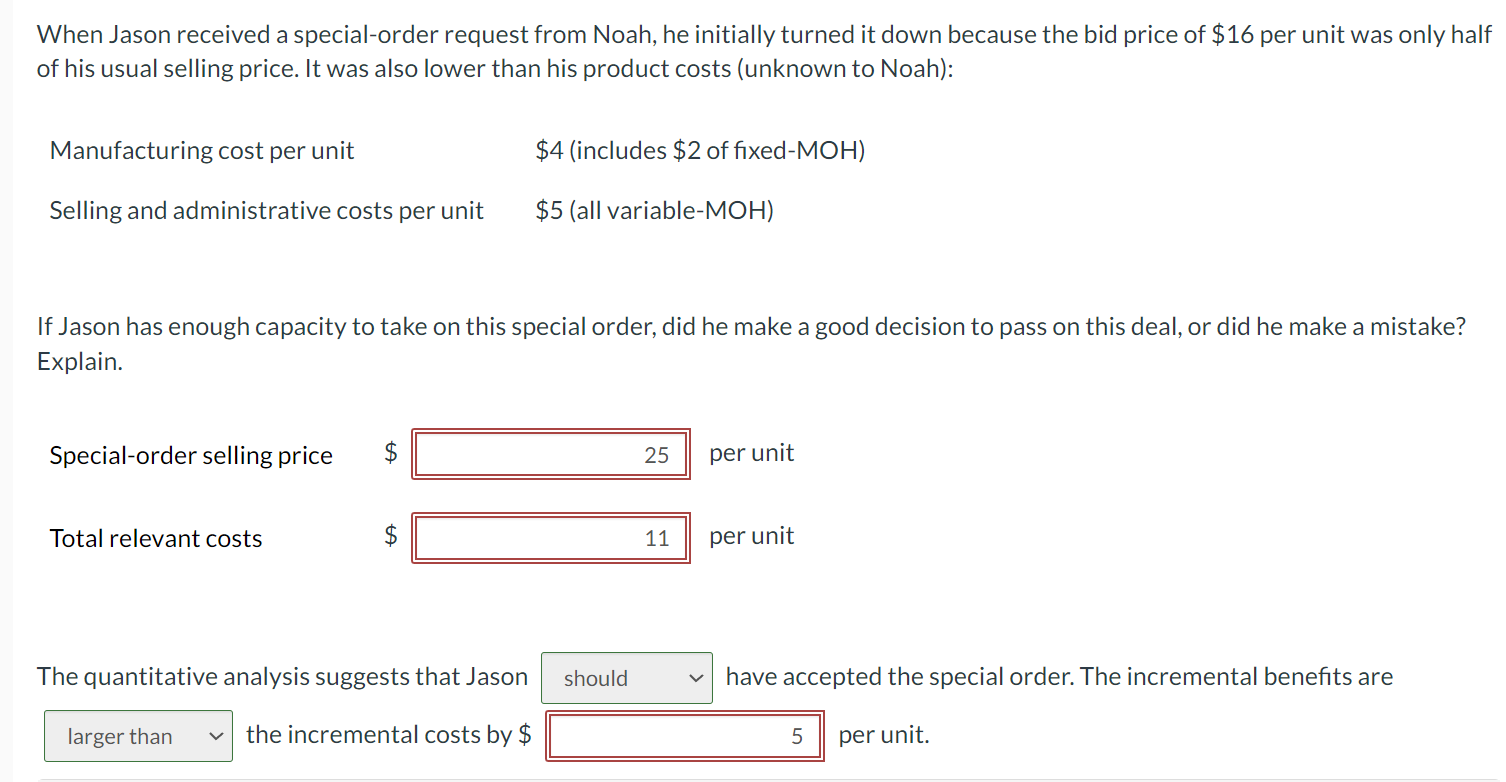  When Jason received a special-order request from Noah, he initially turned