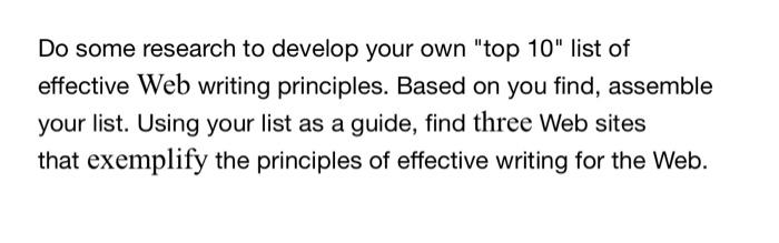  place do different than that one Do some research to develop