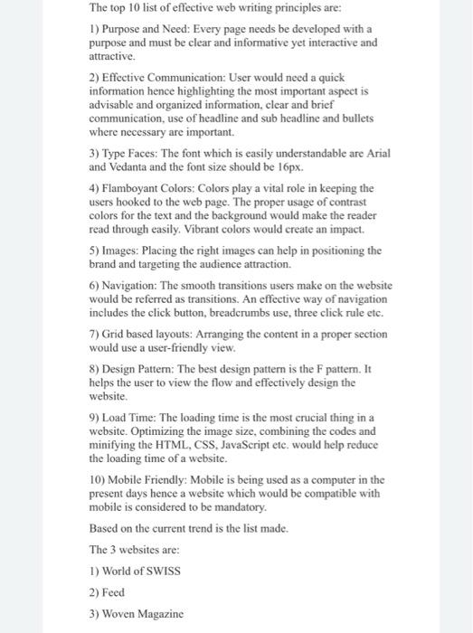 your own "top 10" list of effective Web writing principles. Based on