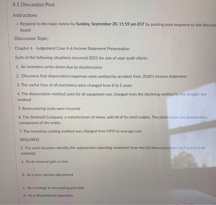  4.1 Discussion Post . Instructions Respond to the topic below by