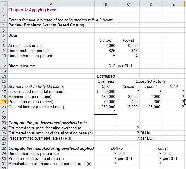 the Applying Excel form and enter formulas in all cells that contain