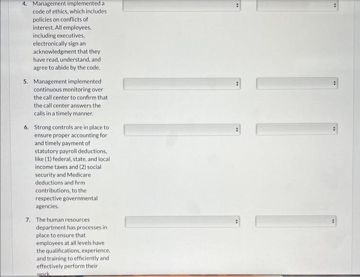 Internal Control Objectives from Column 1. b. The single most appropriate Internal