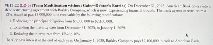 Gain -Creditor's Entries) Using the same information as in E13.22 and E13,24,