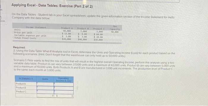 help Applying Excel - Data Tables: Exercise (Part 2 of 2) On