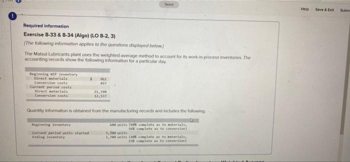 Help Save & Exit Subm Required information Exercise 8-33 & 8-34