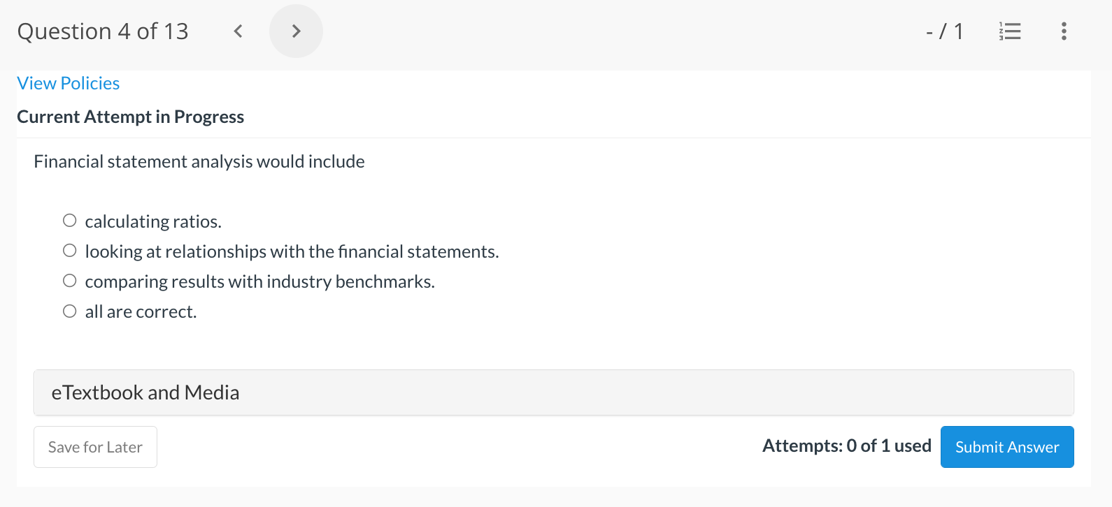 Financial statement analysis would include calculating ratios. looking at relationships with