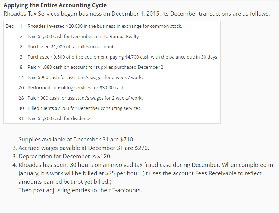 new balance sheet, income statements, t-tables, etc... Applying the Entire Accounting Cycle