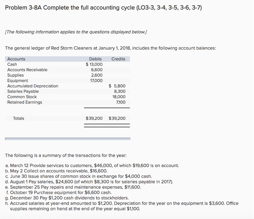  Problem 3-8A Complete the full accounting cycle (LO3-3, 3-4, 3-5, 3-6,