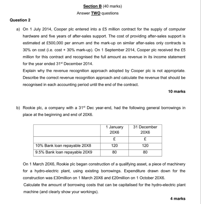  Section B (40 marks) Answer TWO questions Question 2 a) On