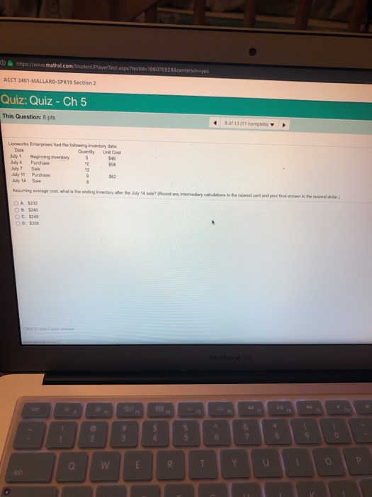  o & https ACCT 2401-MALLARD-SPR19 Section 2 Quiz: Quiz - Ch