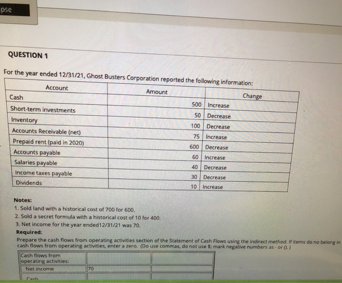  pse QUESTION 1 For the year ended 12/31/21, Ghost Busters Corporation