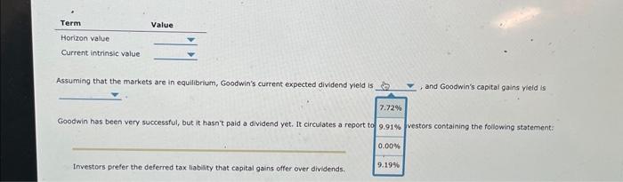 to its key investors containing the following statement: \begin{tabular}{ll} Term & Value