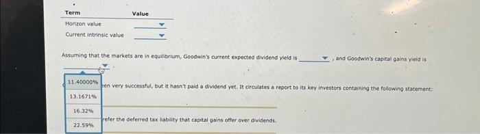 \\ \hline Horizon value & \\ Current intrinsic value & \end{tabular} Assuming