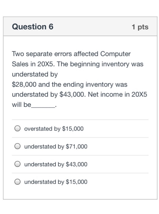  Question 6 1 pts Two separate errors affected Computer Sales in