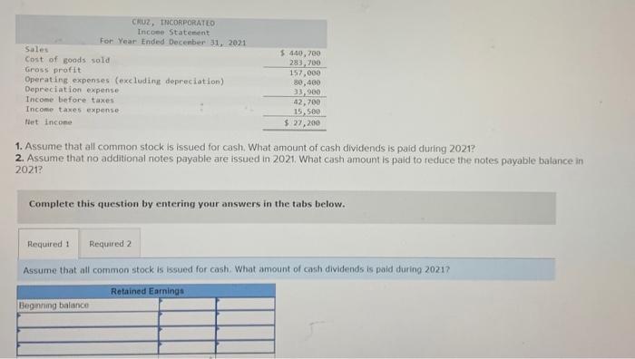 during 2021? 2. Assume that no adilitional notes payable are issued in