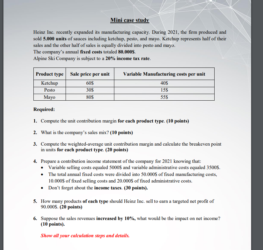 solve all Mini case study Heinz Inc. recently expanded its manufacturing capacity.