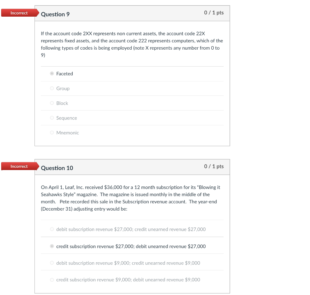 HELP PLS Incorrect Question 9 0/1 pts If the account code 2XX