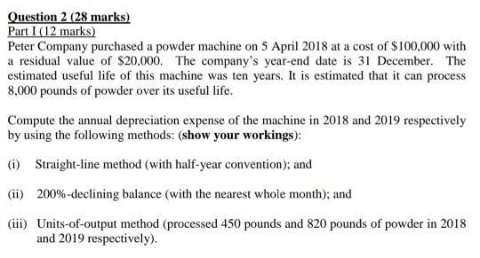  Question 2 (28 marks) Part I (12 marks) Peter Company purchased