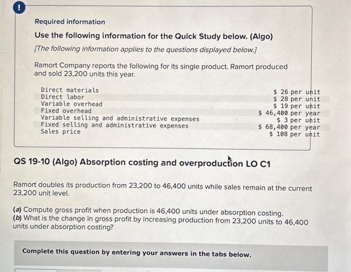  Required information Use the following information for the Quick Study below.