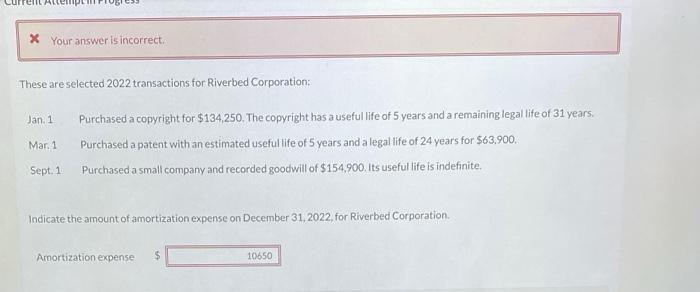  X Your answer is incorrect. These are selected 2022 transactions for