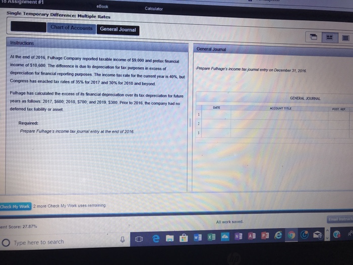  16 Assignment #1 eBook Calculator Single Temporary Difference: Multiple Rates art