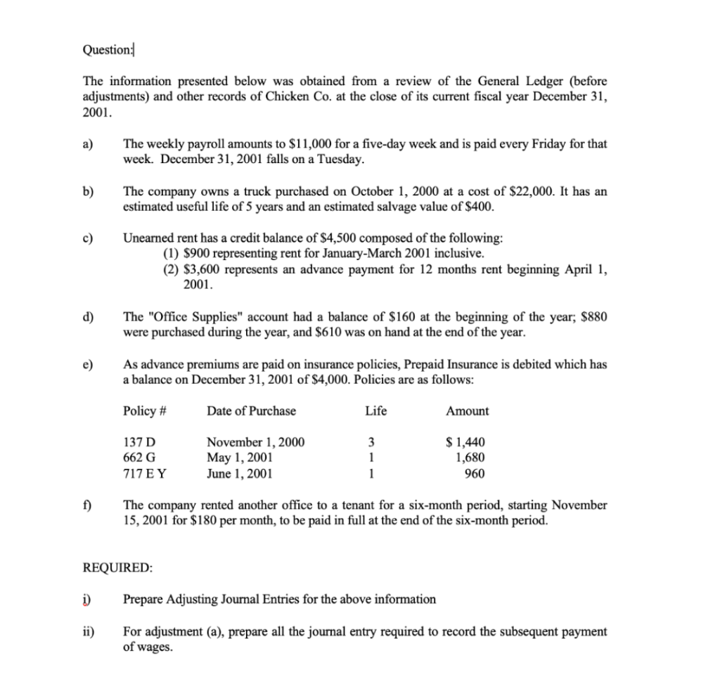  Question: The information presented below was obtained from a review of